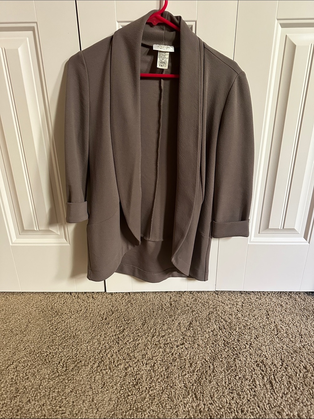 RD Style Taupe Open-Front Draped Blazer